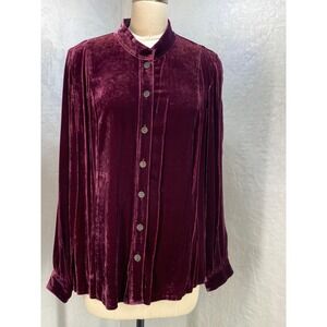 J Jill Burgundy Velvet Button Down‎ Top Long Sleeve Blouse